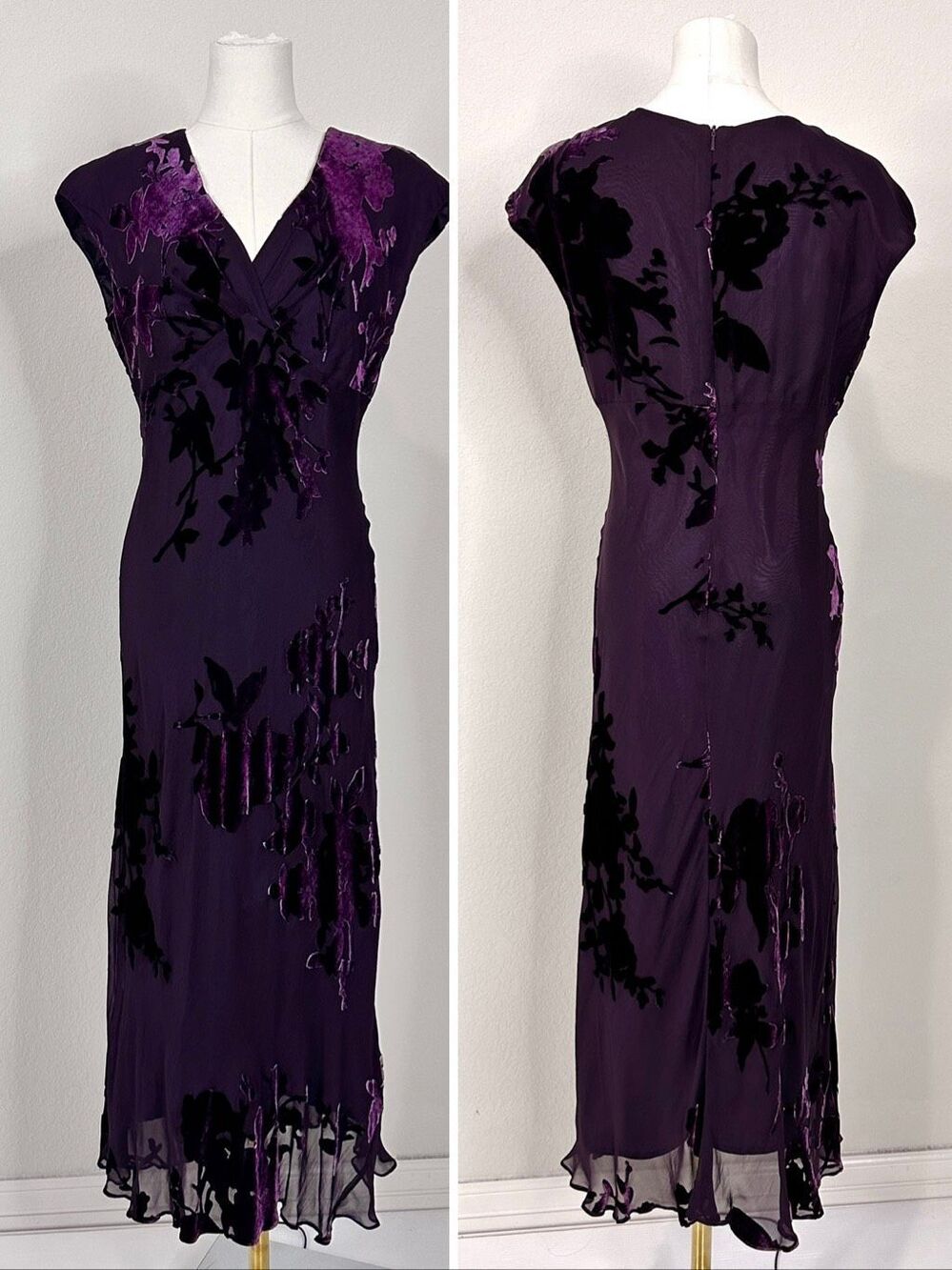 Vintage Jones New York Purple Silk Burnout Velvet Maxi Dress 10 Whimsigoth 90s - Picture 3 of 12